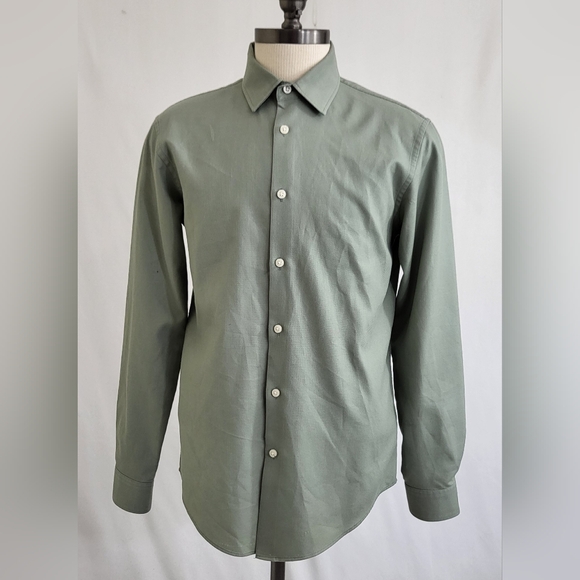 Zara Other - ZARA Men's Relaxed Fit Green Button Up Shirt Long Sleeve Cotton Blend Size Large